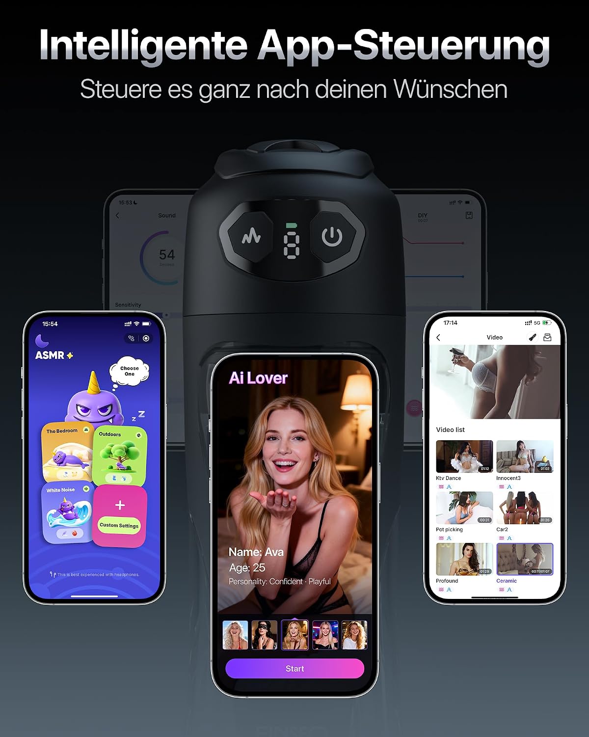 Masturbieren für Männer 7 Saug- & Vibrationsmodi Masturbator 18,03 cm Tiefe, KI Sex Spielzeug für die Männer, Elektrische Masturbatoren Druckregelung Penispumpe, Taschenmuschi mit Handyhalter Sex Toys