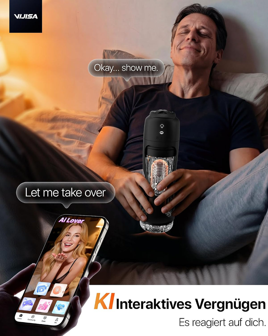 Masturbieren für Männer 7 Saug- & Vibrationsmodi Masturbator 18,03 cm Tiefe, KI Sex Spielzeug für die Männer, Elektrische Masturbatoren Druckregelung Penispumpe, Taschenmuschi mit Handyhalter Sex Toys